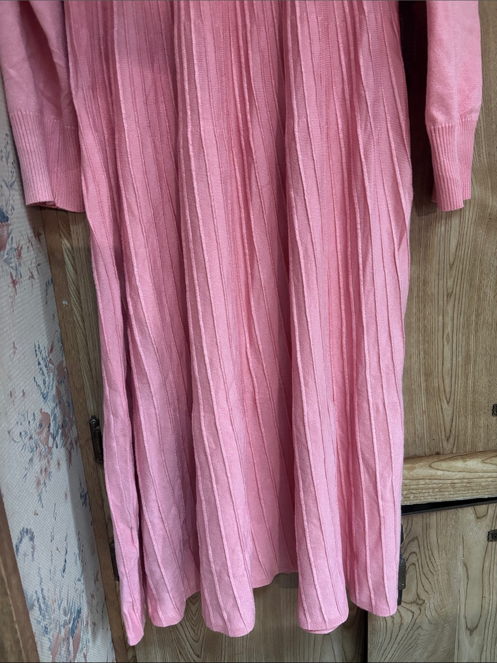 pink long-sleeve ribbed knit midi sweater dress size L - Picture 6 of 8